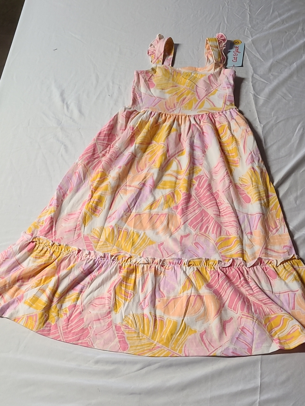 Cat & Jack Pink and Yellow Leaf-Print Sundress
